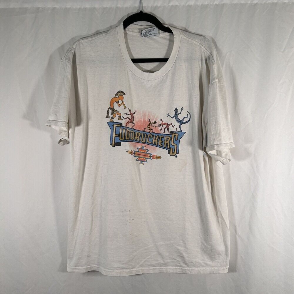 Vintage Fuddruckers Shirt Unisex XL White Short Sleeve Crew Neck Lee Brand